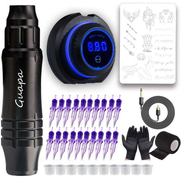 Máquina rotativa tatuagem machine kit tatuagem caneta interface RCA LED Fonte de alimentação digital Maquiagem permanente de tatuagem de cartucho universal Conjunto de tatuagem