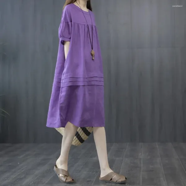 Abiti da festa abito estivo per donne cotone casual e manica corta larga in lino con tasche pullover spiaggia più dimensioni