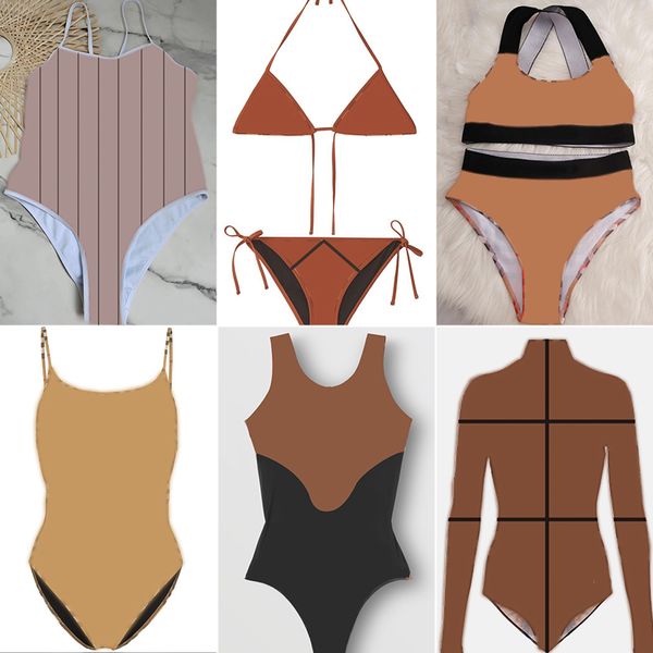 Designer de moda garotas biquíni define listras quente cartas de banho de banho feminino Monokini maiô sexy lady lady marrom marrom uma peça banheira maiô nadar push up bra sutiã