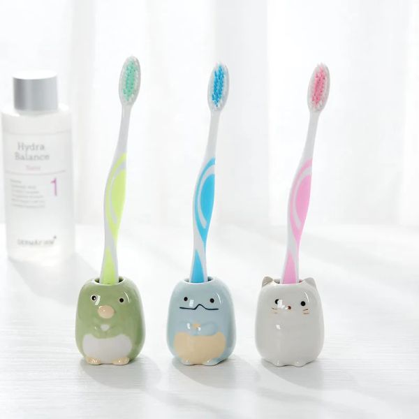 Teste carine animali creativi ceramica ceramica porta spazzolino portanti accessori per bagno set di stuzzicadenti per bambini