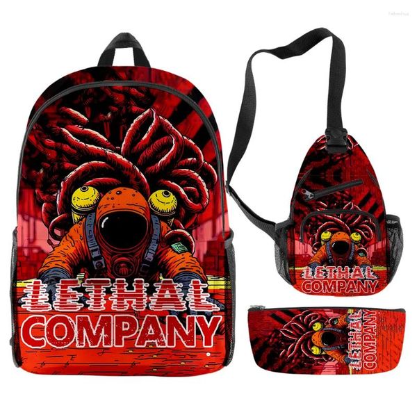 Backpack Lethal Company Game Backpacks 3 Peças Conjuntos de zíper Daypack Unisex Traval Bag 2024 Escola de Estudantes Casual