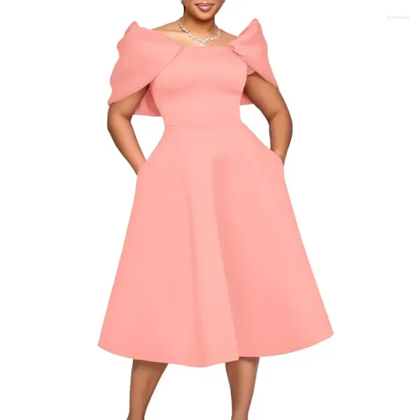 Ethnische Kleidung afrikanische Kleidung Kleider für Frauen elegante Polyester Mode Kurzarm rot weiß rosa schwarze Party Abend Midi Kleid