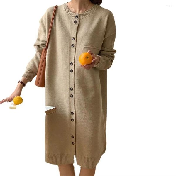Damen Strick Mode Frauen Pullover 2024 koreanische Strickjagd Langarmedimen Single Breaceed Solid Woman Coats