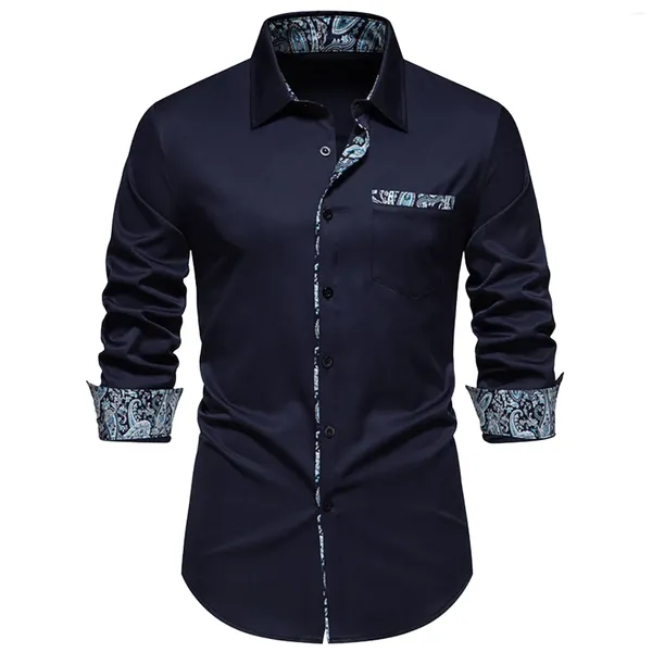 Herren T-Shirts Casual Fashion Revers Long Sleeve Hemd Blumendruck Farbblock für Männer übergroßes T-Shirt