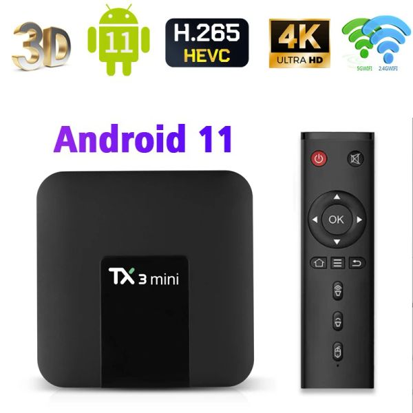 Alıcılar TX3Mini Akıllı TV Kutusu Android 11.0 2023 UHD HDR10 4K H. 265 Amlogic S905 5G WiFi IPTV Set Üst Kutu Multimedya 2GB 16G