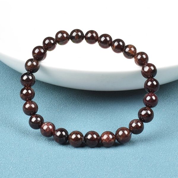 Strands Bracciale di granato rosso scuro naturale per donne uomini rotondi perle di pietra di melograno naturale braccialetti bracciati di gioielli di energia fortunata