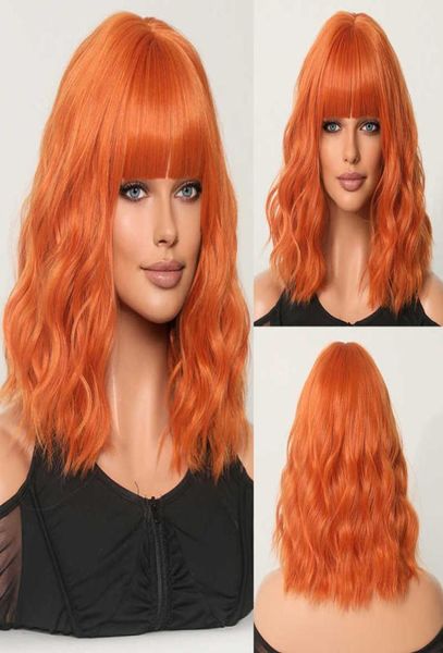 Peruca de cor de gengibre laranja bob pixie pixie, uma máquina cheia de cabelos humanos de renda com franja para mulheres negras brasileiras s07239129