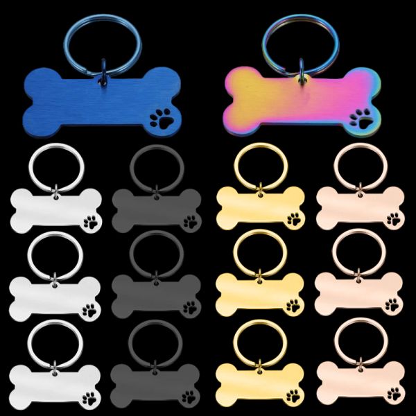 Tags Großhandel 20/50/100pcs Pet ID Tag Personalisiert Bone Dog Cat Id Kragen Edelstahl Kätzchen Welpen Halskette Kettenzubehör