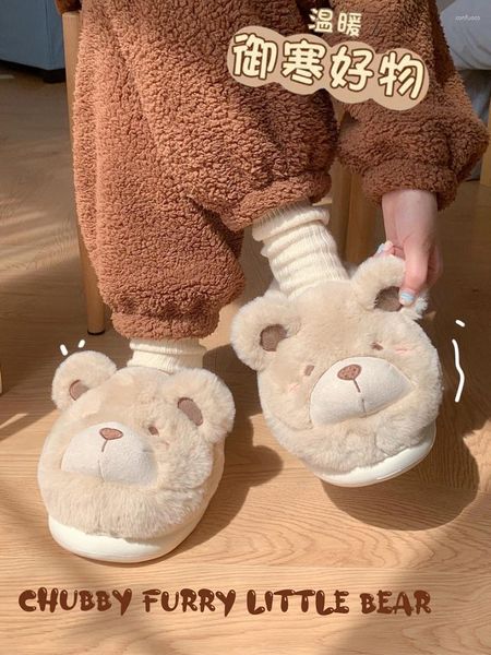 Slippers magros e luxuosos casas domésticas de inverno Casais de algodão macio e fofo sapatos de urso