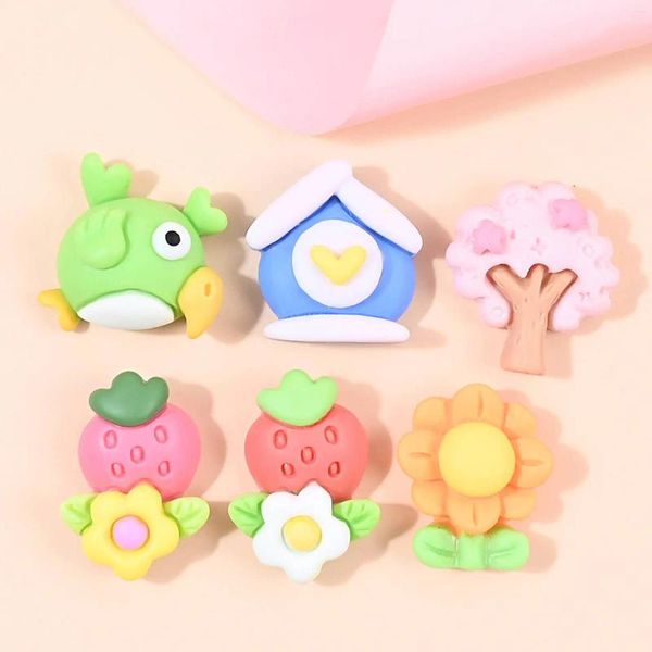 Figurine decorative 20pcs kawaii in resina fiore uccello albero in miniatura del cuore cabochon offerta di orecchini per orecchini decorazioni fatte in casa