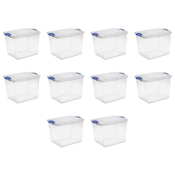 Bins Sterilite 27 Qt.Scatola a chiavistello in plastica, blu stadio, set di 10 bidoni delle scatole di stoccaggio