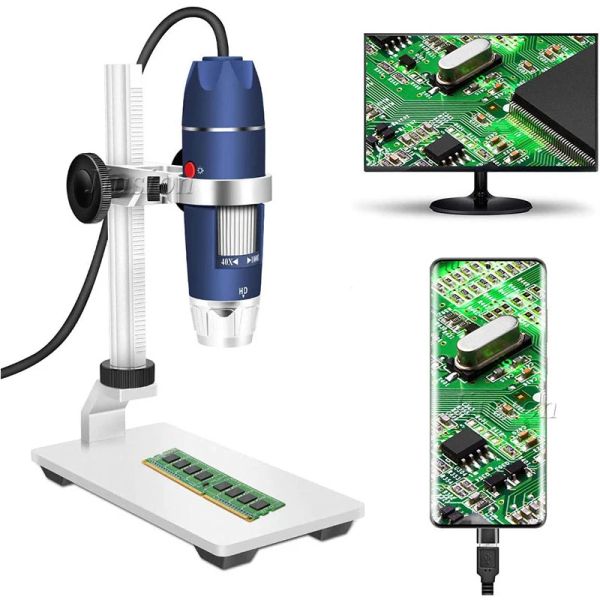 Telecamere 2K Microscopio digitale USB da 40x a 1000X Endoscopio per ingrandimento portatile 8 LED in lega di alluminio per le vittorie Android OTG