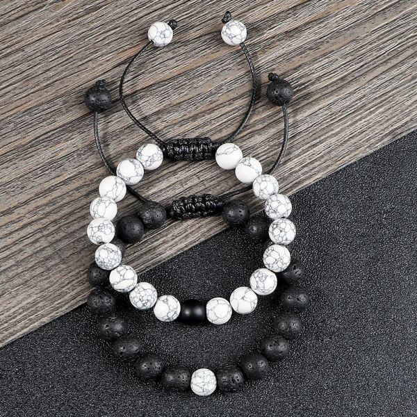 Strands 2pcs/conjunto de pulseiras trançadas homens pedra natural yingyang lava lava bracelete ioga pulseiras melhores amigas jóias de casal de joalheria unisex