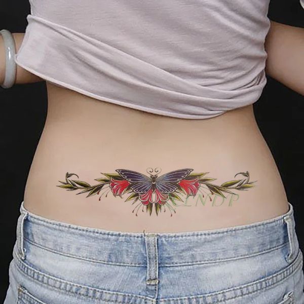 Dövmeler su geçirmez geçici dövme çıkartması kelebek çiçek kanadı sahte dövme flaş tatoo Tatouage temporaire bel sandık için kadın kız