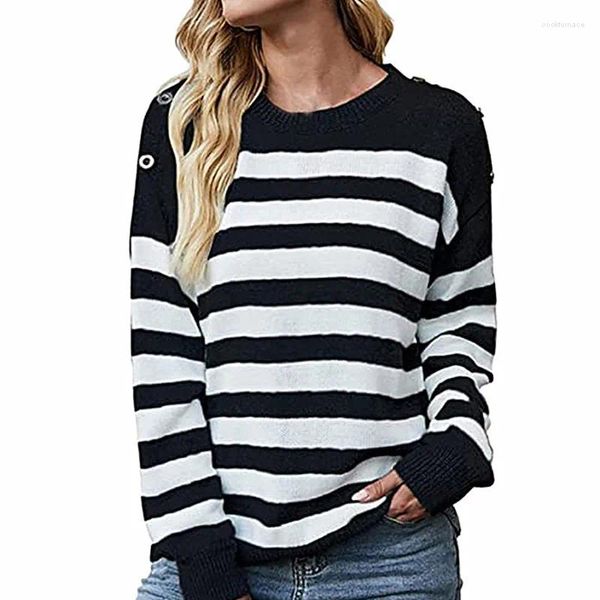 Maglioni femminili primaverili motunghi per maglione accrilico rotondo collare a manica lunga pullover a strisce sciolte a strisce sciolte streetwear