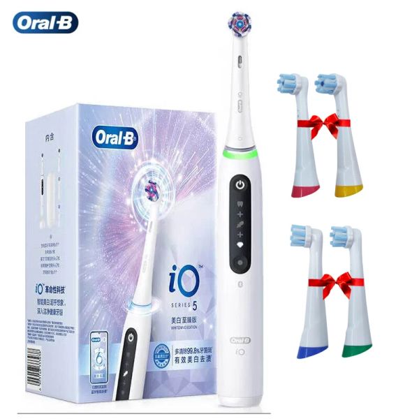 Köpfe Oralb IO Serie 5 Elektrische Zahnbürste 5 Reinigungsmodi wiederaufladbare Erwachsenenzahnbürste mit Ersetzen von Bürstenköpfen und Reisekoffer