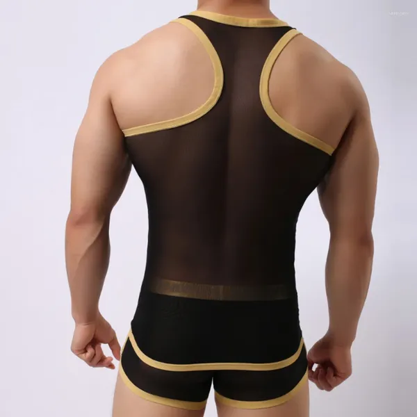 BHs setzt sexy transparente Netz -Tanktoper -Westen Summer Ultra Dünnfarbe Patchwork Unterwäsche Bodybuilding Tanks Weste Kleidungskostüm Männer