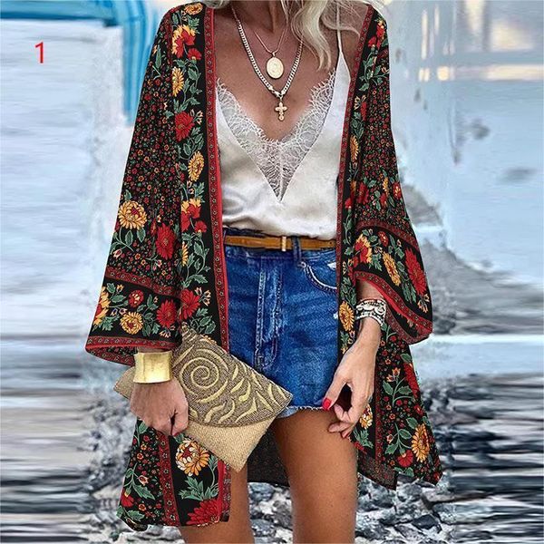 Zanzea Women Cardigan Summer Open Front Bohemian Floral Print Blous