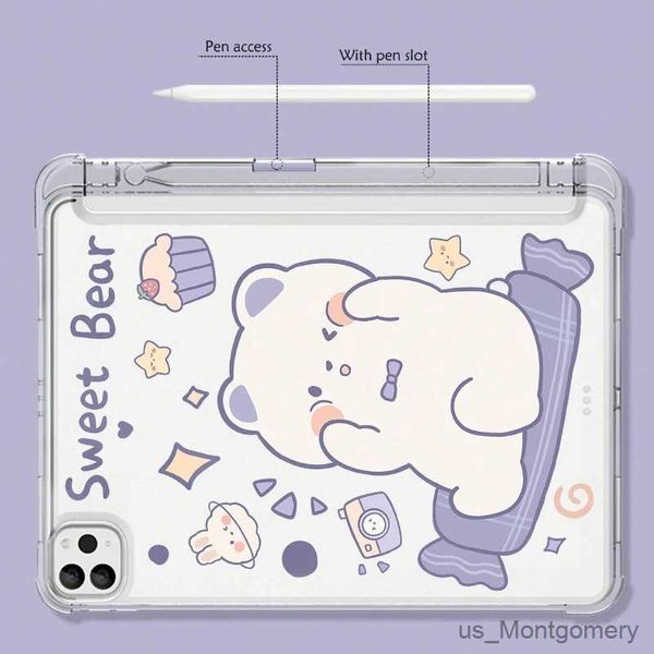 Borse di custodie per tablet per PC per iPad Case iPad Pro 11 2 ° 3 ° 4 ° iPad 12,9 4 ° 5 ° 6 ° AIR 4 ° 5 ° 10.9 IPAD 10.2 Coperchio con shell di protezione Clear Orso Cartoon