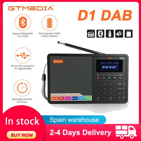 Радио радио gtmedia d1/d2 портативный Dab Digity Bluetooth -динамик Aux в слоте TF MP3 -плеера Запись такта тревоги с ног