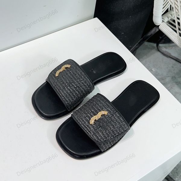 Raffia Mules Donne Designer Sandals Flip Flip Flip Paglia in preda a pecora Etichetta Gold etichetta Gold Cinsone su Piattaforma Slipper Regola la caviglia Outdoor Beach Travel