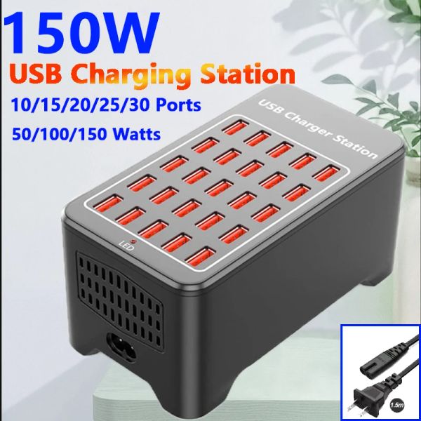 Hubs 150w carregador multi USB 20 30 portas hub estação de carregamento rápido Dock Universal Wall Desktop Para um Adapte de Power Power Mobile Power