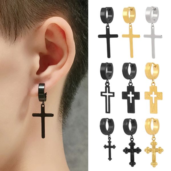 Ohrringe 1PCS 316L Edelstahl Ohrring -Reifen Ohrringe für Männer Frauen überqueren Ohrring Geometrie Anhänger Ohrring Herren Schmuckparty Gothic