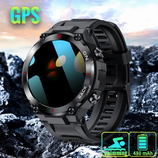 Relógios 5ATM GPS Smart Watch Men Militar para Android Xiaomi iOS Round Wawter Profpress Sport Watch Oxygen Saturação