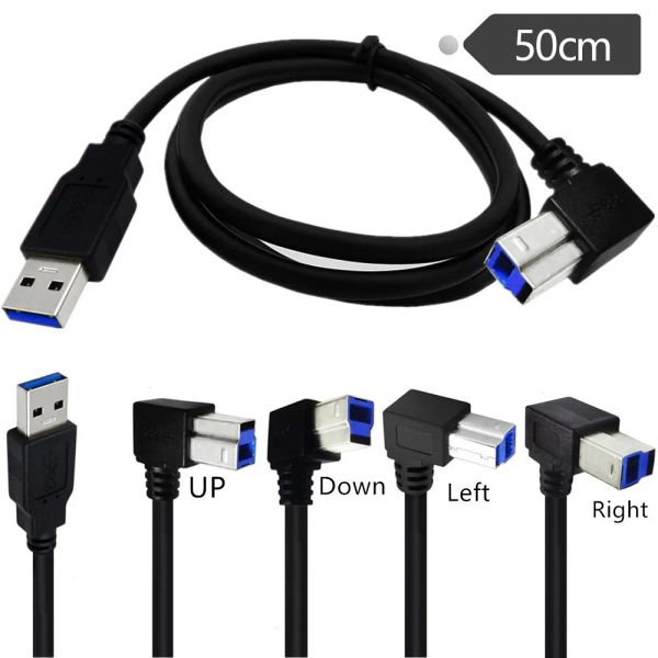 Aksesuarlar USB 3.0 Erkekten sağa 90 derece açılı USB3.0 Tip B MALE KABLO AM/BM Yüksek Hızlı Yazıcı Kablosu 50cm