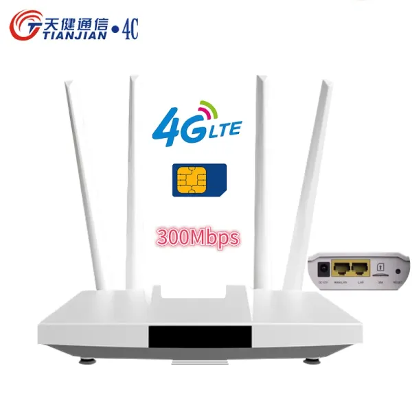 Router 300mbit / s 4G WiFi Router Unlocked Modem WiFi SIM -Karte 4 externe Antennen Home Hotspot Mesh GSM LTE Mobile Wireless Router