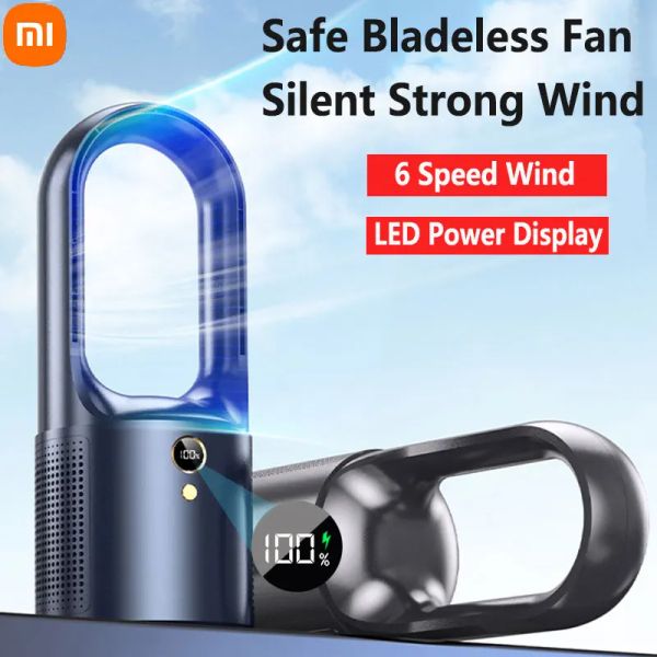 Сандалии Xiaomi Новый светодиодный вентилятор Bladyless Dishlop Desktop Blade Blade Cooler Fan Fan для офисного портативного молчаливого вентилятора зарядка типа