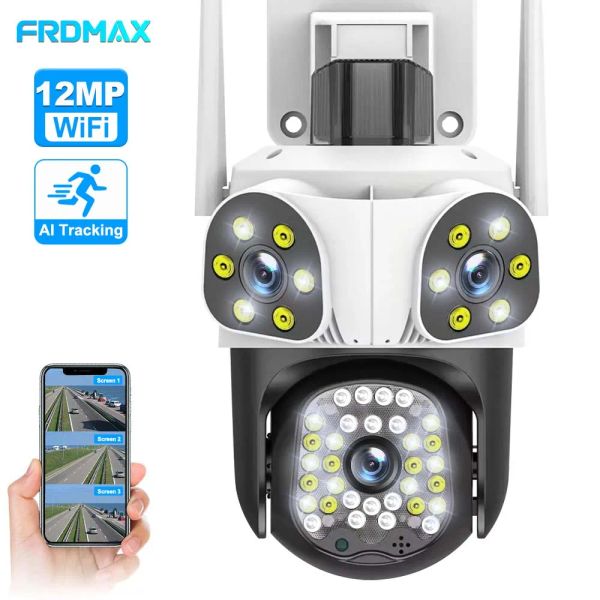 Controle 15mp 8k Câmera IP WiFi Três lentes Câmera PTZ ao ar livre 4x Zoom AI Rastreando câmeras de vigilância