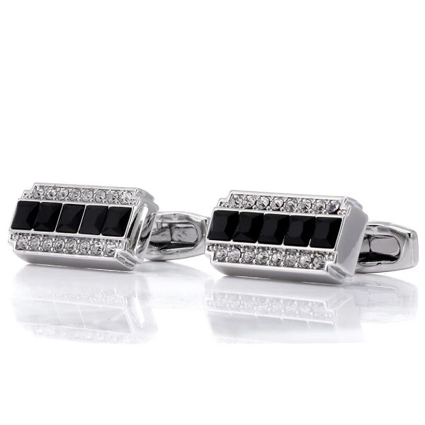 Links Black Blue Rhinestones Suit de camisa francesa Cufflinks Botões do noivo do casamento masculino Pai