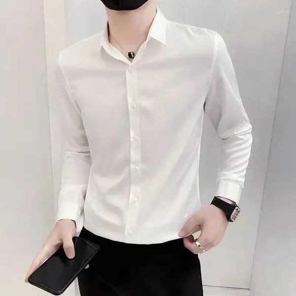 Camisas de vestido masculinas Camisa Man Plain Commvenion Branco para homens Roupas coreanas de negócios verão Ásia moda 2024 no designer xxl seda