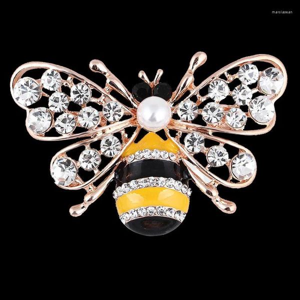 Broches Fancy Gold Color Crystals Clear e Pearl Lovely Bee Broche Broche