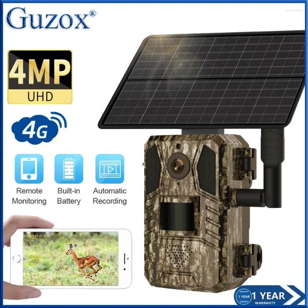 Guzox 4MP 4G Trail Camera SIM Wireless Sim Card a due vie IP66 Waterproof Solar Battery Hunting