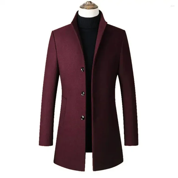 Jackets masculinos simples casaco de lã de moda e outono de inverno, roupas espessadas de roupas de cor sólida Blazer