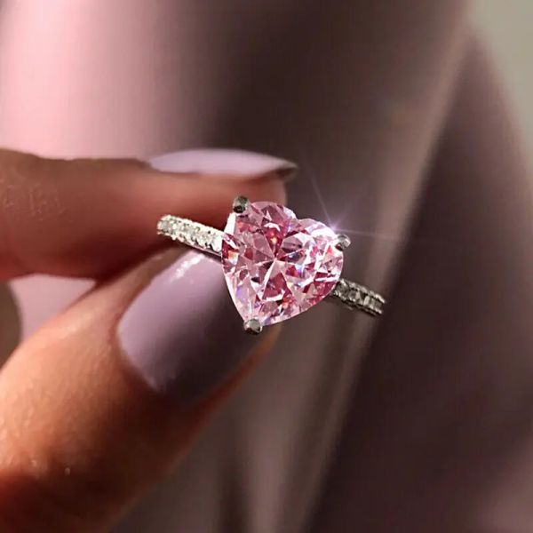 Bande Fashion Crystal Heart Anello nuziale per anelli di fidanzamento con zircone femminile Rings rosa glamour glamour regalo nuovo