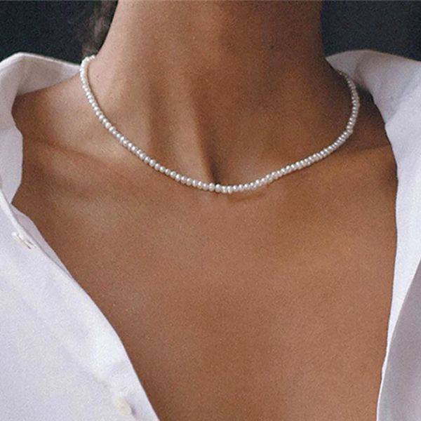 Halsketten und modische Perlen Halskette Halskette für Frauen goldene Farbkette Halskette Kragen Halshälfte Kette Perlen Halskette Vintage Juwely