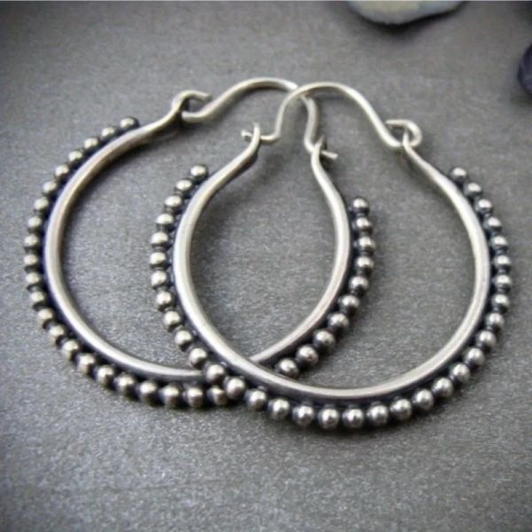 Ohrringe Vintage Tribal Silber Color Hoop zeitgenössischer Ohrring einzigartige handgefertigte Ohrringe Schmuckgeschenke für sie