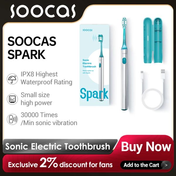 Cabeças Soocas Spark Sonic Electric Toothbrush Limpeza Smart Limpeza Ultrassônica Pincel de dente Usb Recarregável Ipx8 Travel à prova d'água portátil