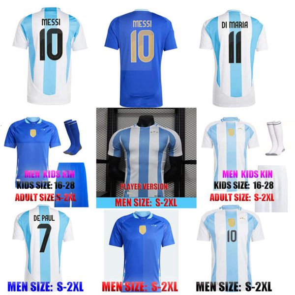 Jersey de futebol da Argentina 3 estrelas Messis 24 25 Fãs edição Mac Allister Dybala di Maria Martinez de Paul Maradona Kit Men Men Cireira de futebol feminino