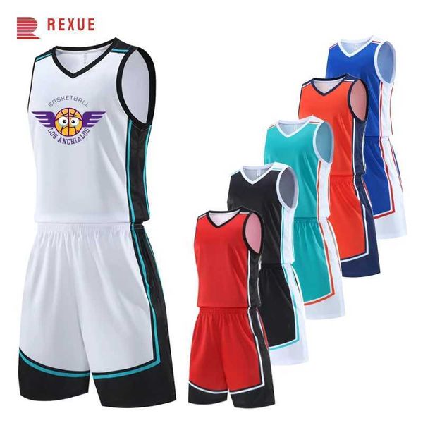 I fan tops Tees Men Basketball Set Design Blank Per personalizzare il numero di nome e shorts larghi per bambini ragazzi di allenamento della tuta Y240423
