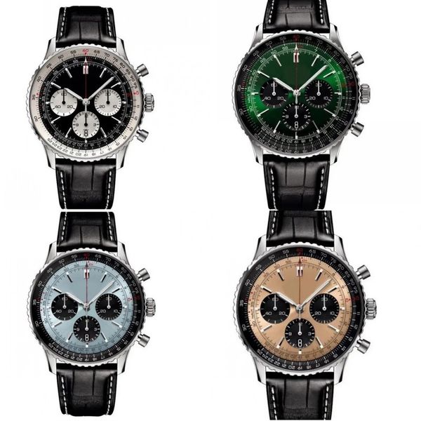 Orologi di lusso uomini Navitimer di alta qualità All quadranti funzionano cinghia in pelle multicolore da 904L orologi da design in acciaio inossidabile
