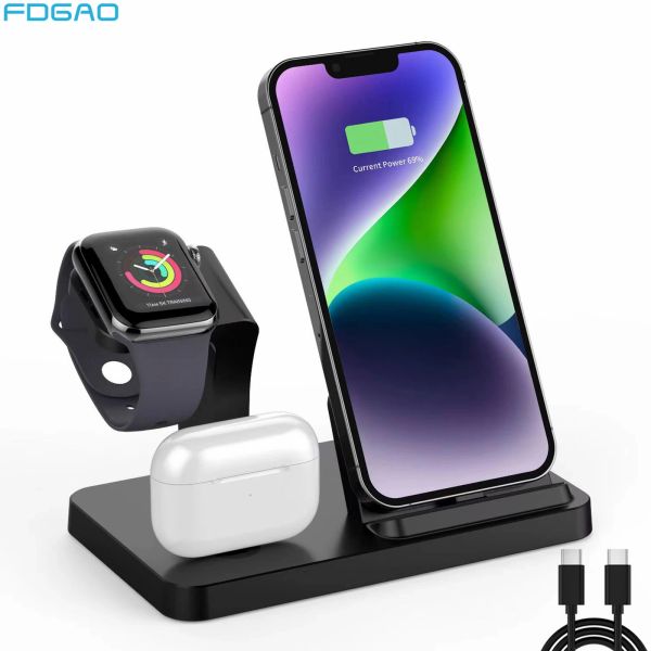 Estação de carregamento de carregadores 3 em 1 para Apple vários dispositivos Dock Fast Wireless Charger Stand para iPhone 14 13 12 11 Pro x Xr 8 7 AirPods