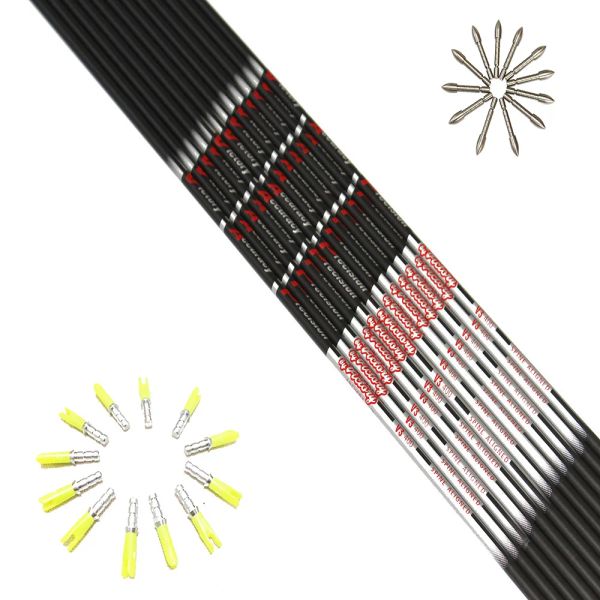 Accessoires 12pcs Carbon Pfeilwellen Wirbelsäule350 400 500 600 700 800 900 ID4.2mm Zielpunkt Pin Nock für DIY -Verbindungen Recurve Bogenschützen