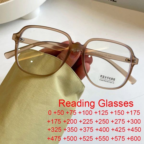 Компьютерные очки против синего света Негабарированные квадратные очки для чтения мужчины Женщины зеленый TR90 Big рама женские очки 2 4 240415