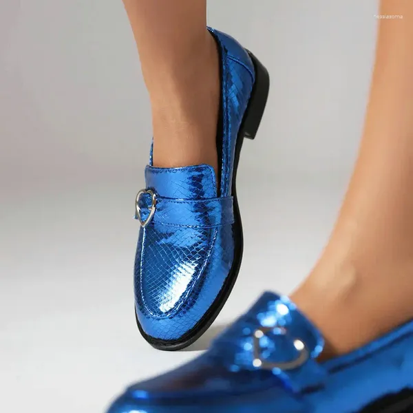 Casual Shoes Chic Shiny Blue Gold Green Luxus Slaser Frauen mit Schnallen Designerin Frau Oxfords Low Heels Flats ausrutschen