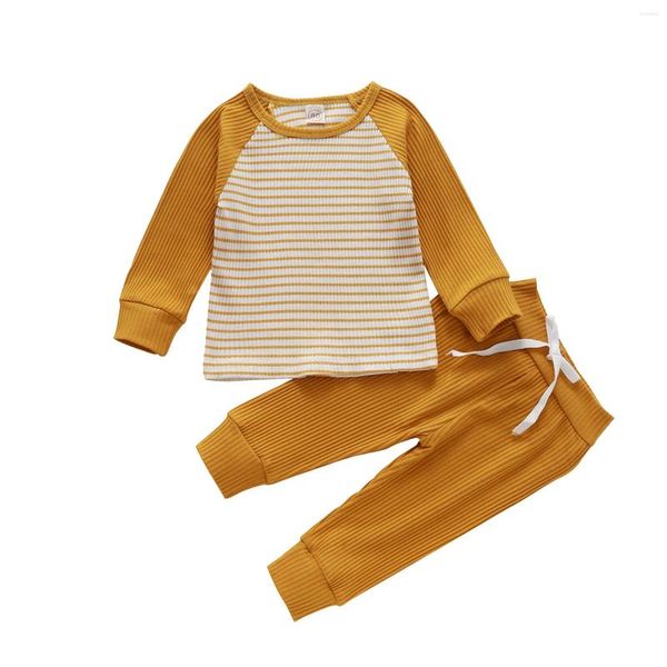 Roupas conjuntos de roupas nascidas bebês meninos meninas de duas peças terno de manga longa de manga longa tampas listradas e calças de calças 4t