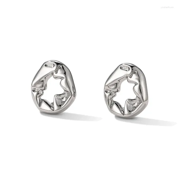 Orecchini per borchie REALE 925 Sterling Sterling Irregolare Ellisse rugosa per donne Accessori minimalisti di gioielli fine di lusso